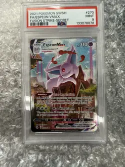 2021 POKEMON SWORD & SHIELD FUSION STRIKE SECRET #270 FULL ART/ESPEON VMAX PSA 9 - Image 1