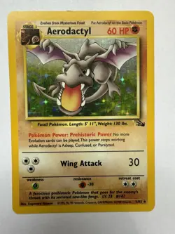 Pokemon TCG- Aerodactyl- 1/62- Fossil- Holo Rare- Moderately Played - Image 1
