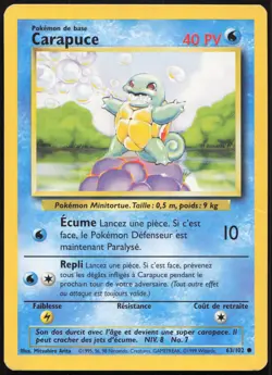 Carte Pokemon Carapuce 63/102 Set de base Francais - Image 1