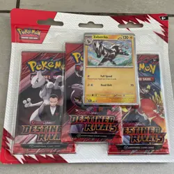 Pokemon TCG Destined Rivals 3 Pack Blister (Zebstrika) Factory Sealed - Image 1