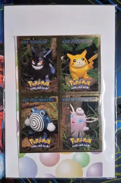 Pokemon Toy Wishes Magazine Uncut 4 Card Sheet (1999) Nintendo Pikachu Gengar - Image 1