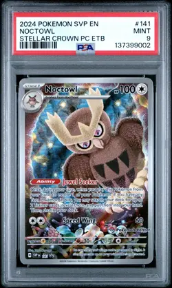 PSA 9 Noctowl SVP 141 Stellar Crown PC ETB STAMPED PROMO Pokemon MINT - Image 1