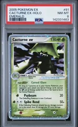 POKEMON CARD 2005 EX CACTURNE HOLO EMERALD #91 GRADED PSA 8 - Image 1