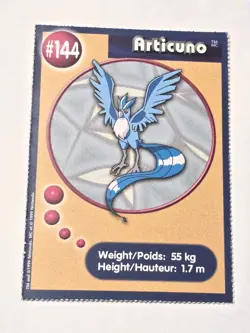 Pokemon 1999 Burger King Promo Card Articuno #144 Pokemon PokeTrivia TCG LP - Image 1