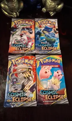 ✨2019 Pokemon ~ Cosmic Eclipse Booster Pack Art Set ~ New Sealed 4 Packs✨ - Image 1