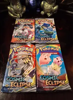 ✨2019 Pokemon ~ Cosmic Eclipse Booster Pack Art Set ~ New Sealed 4 Packs✨ - Image 2