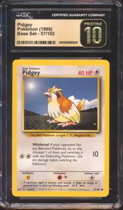 1999 POKEMON PIDGEY BASE SET #57 CGC 10 PRISTINE! - Image 1