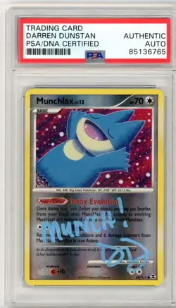 PSA Signed Darren Dunstan Pokemon TCG Munchlax Rising Rivals 69/111 Reverse Holo - Image 1