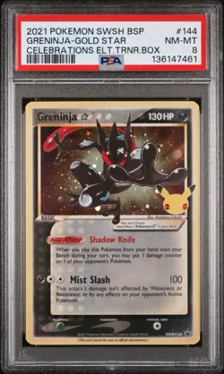 2021 POKEMON CELEBRATIONS ELITE TRAINER BOX PROMO #144 GRENINJA-GOLD STAR PSA 8 - Image 1