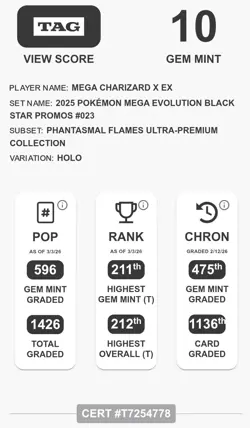 Tag 10- Mega Charizard X ex 023 Black Star Promo MEP Pokemon English Gem Mint 10 - Image 3