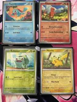 Charmander Squirtle Bulbasaur Pikachu Reverse Holo Kanto Starter Pokemon TCG 151 - Image 1