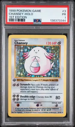 PSA 1 1ST EDITION 1999 Base Set Shadowless Chansey 3/102 Holo Foil Pokemon - Image 1