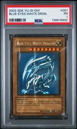 2002 YU-GI-OH! STARTER DECK: KAIBA #001 BLUE-EYES WHITE DRAGON PSA 1 - Image 1
