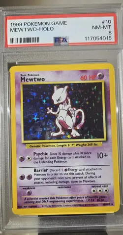 1999 Pokemon Base Set (MEWTWO HOLO) GRADED PSA-8 CARD # 10/102 - Image 1