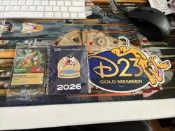 2026 Disney D23 MAD HATTER Gold Member Exclusive Card, Mickey Pin, Pluto Magnet - Image 1