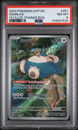 2023 POKEMON SVP EN-SV BLACK STAR PROMO 051 SNORLAX 151 ELITE TRAINER BOX PSA 8 - Image 1