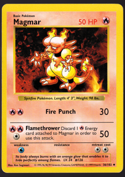Magmar Shadowless 36/102 Base Set Pokemon TCG Card 1999 LP - Image 1