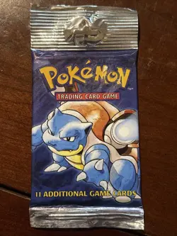 Pokemon WOTC Base Set Sealed Booster Pack Long Crimp Blastoise Artwork - Image 1