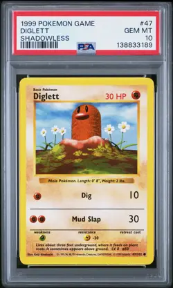 1999 Pokemon Base Set Shadowless Diglett 47/102 PSA 10 GEM MINT - Image 1