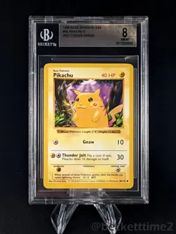 1999 POKEMON SHADOWLESS PIKACHU RED CHEEKS ERROR BGS 8 #58/102 - Image 1