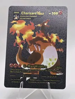 Pokemon Charizard VMAX 350hp Black Vinyl Gold Foil Fan Art Collector Card TCG - Image 1