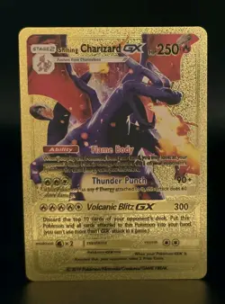 Pokemon Shining Charizard GX 250hp Gold Foil Fan Art Collector Card - Image 1