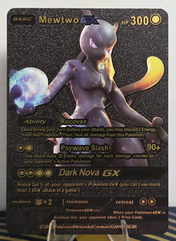 Pokemon Mewtwo GX 300hp Black Vinyl Gold Foil Fan Art Collector Card TCG - Image 1