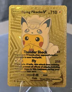 Pokemon Flying Pikachu V 710hp Gold Foil Fan Art Collector Card TCG - Image 1