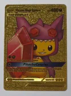 Pokemon Pikachu Mega Sableye 480hp GOLD Foil Fan Art Collector Card. - Image 1