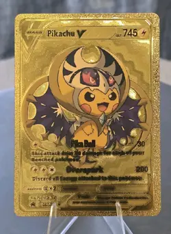 Pokemon Pikachu V 745hp Gold Foil Fan Art Collector Card TCG - Image 1