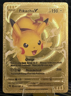 Pokemon Pikachu V 190hp Gold Foil Fan Art Collector Card TCG - Image 1