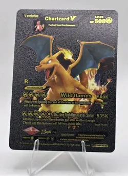 Pokemon Charizard V 508hp Black Vinyl Gold Foil Fan Art Collector Card TCG - Image 1