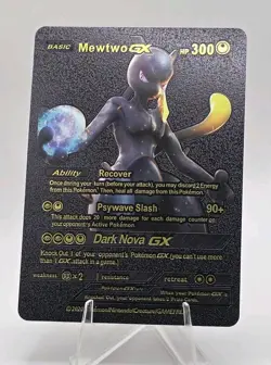 Pokemon Mewtwo GX 300hp Black Vinyl Gold Foil Fan Art Collector Card TCG - Image 1