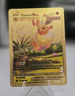 Pokemon Flareon VMAX 320hp Gold Foil Fan Art Collector Card TCG - Image 1