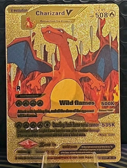 Pokemon Charizard V 508hp Gold Foil Fan Art Collector Card TCG - Image 1