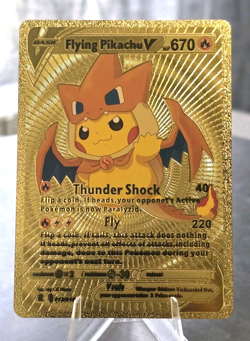Pokemon Flying Pikachu V 670hp Gold Foil Fan Art Collector Card TCG Charizard - Image 1