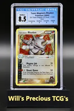 CGC 8.5 Rhydon 11/95 Ex Team Magma vs Aqua 2004 Holo Pokemon Card NM/Mint+ - Image 1