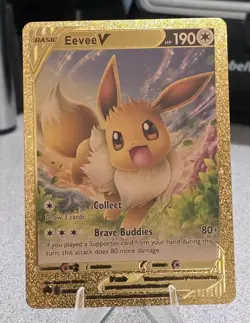 Pokemon Eevee V 190hp Gold Foil Fan Art Collector Card TCG - Image 1