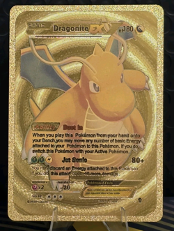Pokemon Dragonite EX 180hp Gold Foil Fan Art Collector Card TCG - Image 1