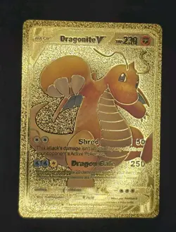 Pokemon Dragonite V 230hp Gold Foil Fan Art Collector Card TCG - Image 1