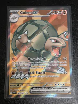 Pokemon TCG Golem EX 189/165 Scarlet Violet 151 Holo Rare Full Art Card - Image 1