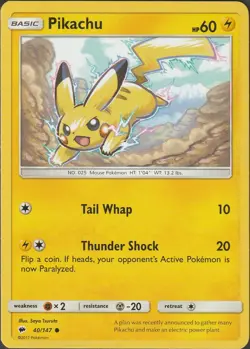 Pikachu - Sun & Moon Burning Shadows 40/147 Non Holo card - 2017 Pokemon TCG - Image 1
