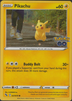 Pokemon TCG Pikachu Card Cosmos Holo, 027/078, Pokemon Go - LP - Image 1