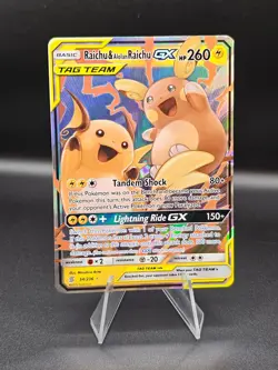 Pokemon TCG Raichu & Alolan Raichu GX 54/236 Unified Minds Full Art Holo LP - Image 1