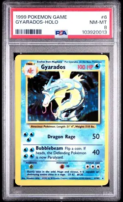 1999 POKEMON BASE SET UNLIMITED #6 GYARADOS-HOLO PSA 8 - Image 1
