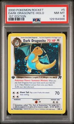2000 POKEMON ROCKET 1ST ED #5 DARK DRAGONITE-HOLO PSA 8 - Image 1