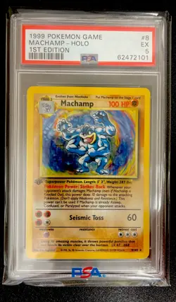 1999 Pokemon Machamp Holo 1st Edition PSA 5 EX Game #8 - Image 1