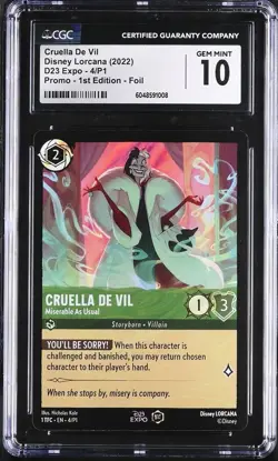 2022 Disney Lorcana Cruella De Vil D23 Expo Collector's Set 4/P1 CGC 10 GEM MINT - Image 1