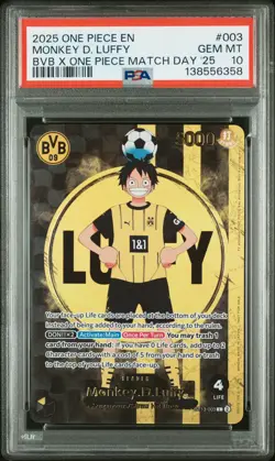 2025 ONE PIECE PROMOS BVB X ONE PIECE MATCH DAY 2025 #003 MONKEY D. LUFFY PSA 10 - Image 1