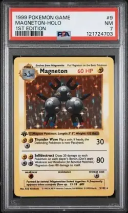 1st Edition Shadowless Magneton 9/102 Base Set Pokemon Card PSA 7 New Cert - Image 1